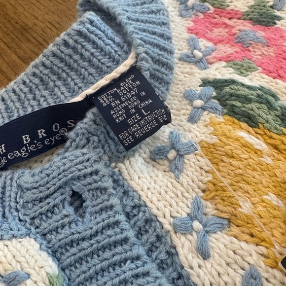 Vintage BIRCH BROS chunky cottage Floral Knit Cardigan - Blue and Yellow - Picture 9 of 10